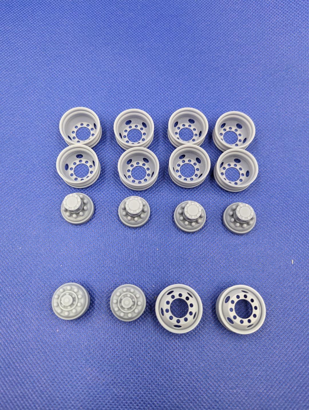 20" 5 Hole Budd Wheel Set 1/25 scale 2 fronts and 8 rears (full tandem