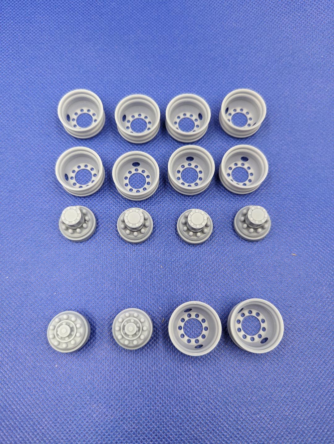 20" 2 Hole Budd Wheel Set 1/25 scale 2 fronts and 8 rears (full tandem