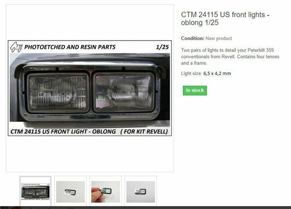 CTM24115 US FRONT HEADLIGHTS OBLONG HEADLIGHTS PHOTOETCHED 1/25 REVELL KITS