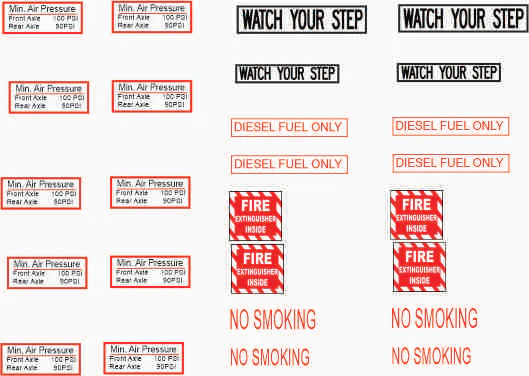 STS DECALS     Air pressure, No Step,  Diesel etc      1/25 scale                                                 DECALS