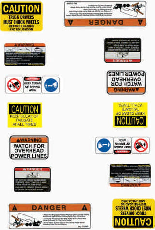 STS DECALS     DUMP TRUCK WARNING DECALS      1/25 scale                                                 DECALS (Copy)