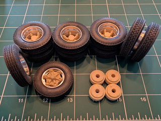 GARAGE SALE     22" 1/25 SCALE WHEEL TIRE SET   REAL ALUMINUM RIMS RESIN HUBS RUBBER TIRES