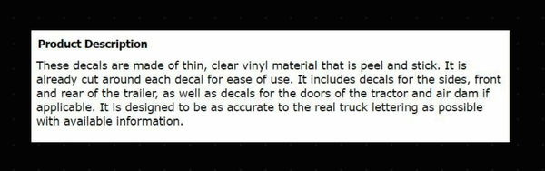 DECAL    REIMER EXPRESS STRAIGHT TRUCK SET   1/25 scale