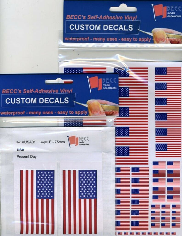 USA FLAGS SELF ADHESIVE THIN MODEL DECAL   EMERGENCY VEHICLES ETC