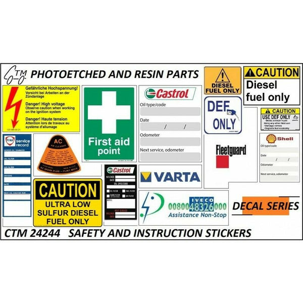 CTM 24244 SAFETY AND INSTRUCTION STICKER DECALS   SEE PICS    1/24 OR 1/25 SCALE