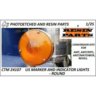 CTM24107 Round Turn Signals  1 pair   housing and photoetch lenses  1/24 or 1/25
