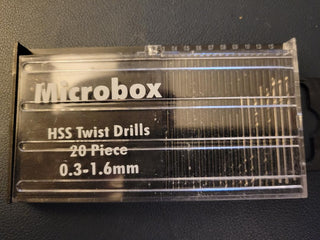20 PC MICRO DRILL BITS  SIZES  0.3 TO 1.6MM  HSS TWIST DRILLS
