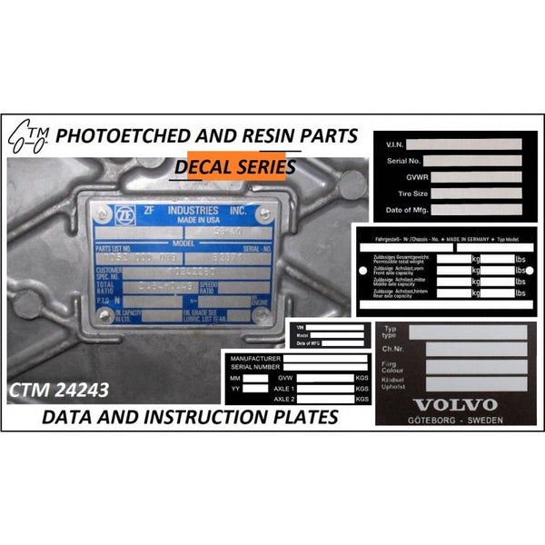 CTM24243  DATA & INSTRUCTION  PLATE DECALS   1/24 OR 1/25 GENERIC
